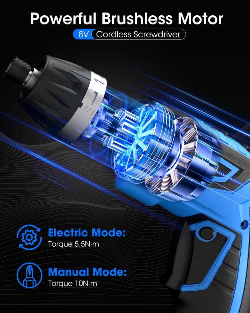 MXMZHXU 8V Cordless Screwdriver,6+1 Torque Max 10N·m Electric Power Screwdriver with 47 Accessories,180°Pivoting Handle, 2000mAh Rechargeable Screw Gun&Bit Set with LED Light, Flexible Shaft,for Home,Office - Image 3